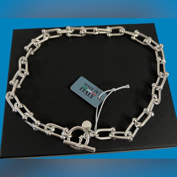 Mia Fiore Necklace Sterling Silver Plated Bronze Made In Italy U Line New - Picture 1 of 16